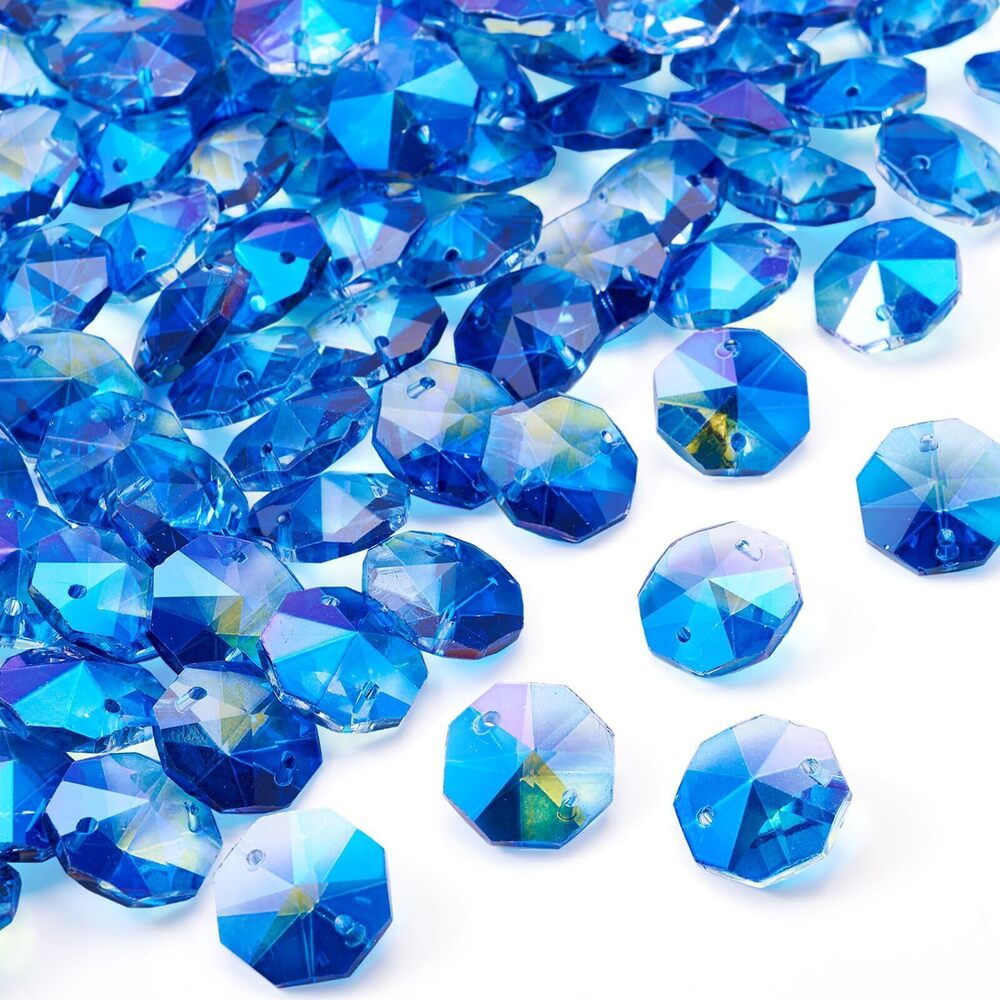 4998 90pcs Royal Blue Faceted Bracelet link Charms Crystal Charms Octagon